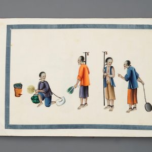 Un album de douze peintures sur papier de riz à décor de scènes de punition, Canton, Chine, 19ème — photo 9