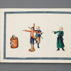 Un album de douze peintures sur papier de riz à décor de scènes de punition, Canton, Chine, 19ème — photo 10