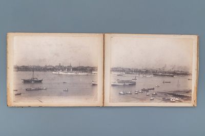 Un album de neuf photos argentiques dont une vue panoramique du Bund à Shanghai, Chine, daté 1899