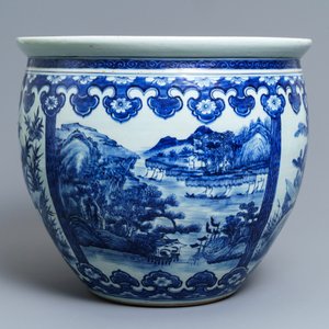 Un aquarium en porcelaine de Chine bleu et blanc, 19ème — photo 3