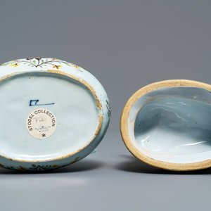 Un beurrier couvert en faïence polychrome de Delft en forme de pluvier, 18ème — photo 6