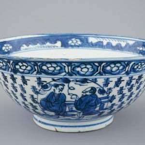 Un bol à décor de Shou Lao sur sa grue en porcelaine de Chine bleu et blanc, époque Transition, 1620-1683 — photo 1