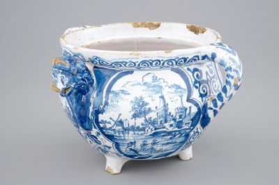 Un bol à verser au décor de paysages, Harlingen, la Frise, daté 1708