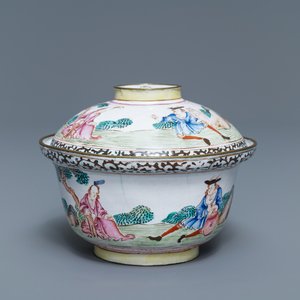 Un bol couvert en émaux de Canton à décor d'Européens, Chine, Qianlong — photo 7