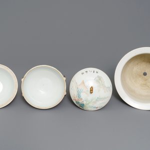 Un bol couvert sur piedouche et une jardinière en porcelaine de Chine qianjiang cai, 19/20ème — photo 6