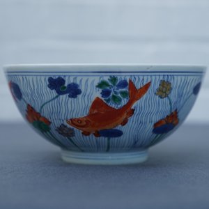 Un bol en porcelaine de Chine doucai à décor de poissons, marque de Xuande, Kangxi — photo 16