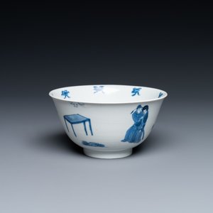 Un bol en porcelaine de Chine en bleu et blanc à décor de scènes du 'Xi Xiang Ji', Kangxi — photo 2