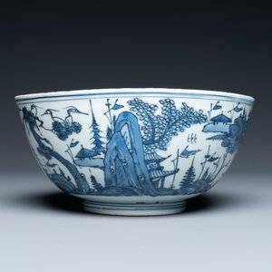 Un bol en porcelaine de Chine en bleu et blanc à décor d'un paysage, Wanli — photo 5