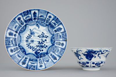 Un bol et une assiette en porcelaine de Chine bleu et blanc, Kangxi