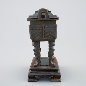 Un brûle-parfum de forme Fang Ding en bronze avec couvercle et support en bois, 18/19ème — photo 3