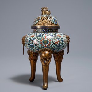 Un brûle-parfum tripod en émaux cloisonnés, Chine, 19/20ème — photo 4
