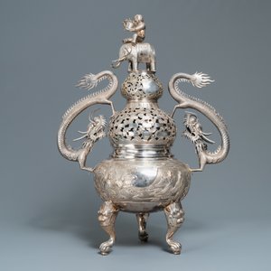 Un brûle-parfum tripod exceptionnel en argent, Chine, 19ème — photo 2