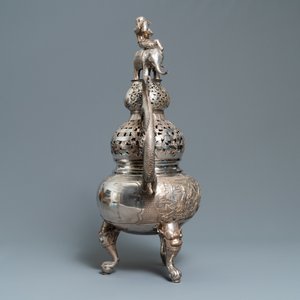 Un brûle-parfum tripod exceptionnel en argent, Chine, 19ème — photo 5