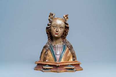 Un buste de la Vierge en bois sculpté et polychromie, Allemagne, 15/16ème