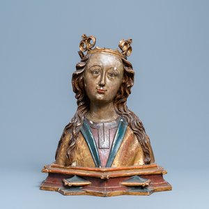 Un buste de la Vierge en bois sculpté et polychromie, Allemagne, 15/16ème — photo 1