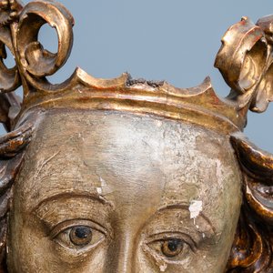 Un buste de la Vierge en bois sculpté et polychromie, Allemagne, 15/16ème — photo 12