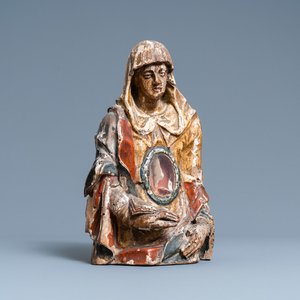Un buste reliquaire d’une sainte en tilleul sculpté, doré et polychromé, Allemagne, 2ème moitié du 16ème — photo 1
