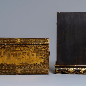 Un cabinet et une boîte de forme rectangulaire en laque doré, Canton, Chine, 19ème — photo 4