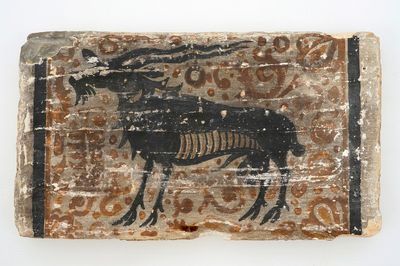 Un carreau de plafond espagnol au décor d'un mâle, Paterna, 14/15ème