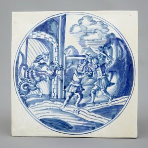 Un carreau de type Delft au décor mythologique en faïence bleu et blanc de Harlingen, la Frise, 18ème — photo 1