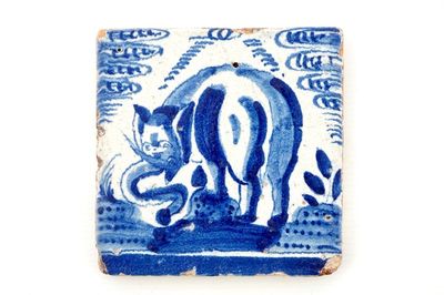 Un carreau en faïence de Delft bleu et blanc à décor d'un éléphant, Rotterdam, vers 1620