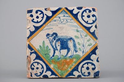 Un carreau en majolique hollandaise avec un bélier, ca.1600