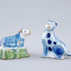 Un chat et un mouton en faïence polychrome de Delft, 18ème — photo 1