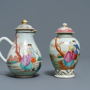 Un crémier et une boîte à thé en porcelaine de Chine famille rose à sujet européen, Qianlong — photo 2