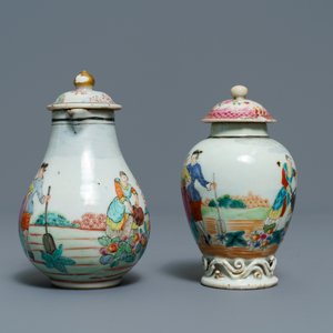 Un crémier et une boîte à thé en porcelaine de Chine famille rose à sujet européen, Qianlong — photo 3