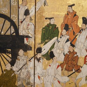 Un écran byobu à deux feuilles à décor de voyageurs dans un paysage, Japon, Edo, 17/18ème — photo 4