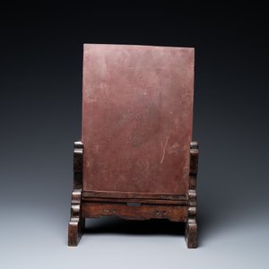 Un écran de table en bois avec une plaque en pierre 'duan', Chine, 19ème — photo 3