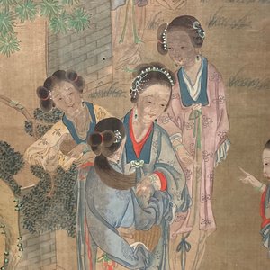 Un écran en bois incrusté de nacre à peintures sur soie, Chine, 19ème — photo 16