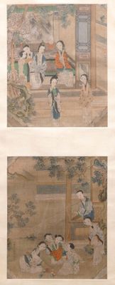 Un encadrement de deux tableaux sur textile, Chine, 19ème