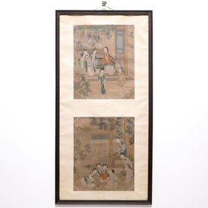 Un encadrement de deux tableaux sur textile, Chine, 19ème — photo 2