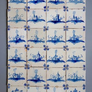 Un ensemble de 24 carreaux de Delft du 18ème siècle de l'atelier Pulinckx à Bruges — photo 1