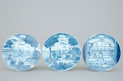 Un ensemble de 3 assiettes de la série des mois, 18ème