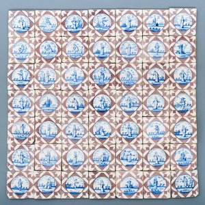 Un ensemble de 96 carreaux en faïence de Delft bleu, blanc et manganèse, 18ème — photo 1