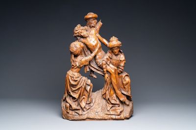Un fragment de retable en chêne sculpté: 'La descente de croix', Brabant, fin du 15ème