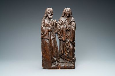 Un fragment de retable figurant deux personnages en chêne sculpté, Flandres, 1ère moitié du 16ème