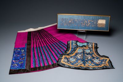Un gilet, une jupe et un fragment de manche en soie brodée, Chine, Qing