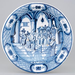 Un grand bol au décor religieux en majolique bleu et blanc de Harlingen, la Frise, 18ème — photo 1