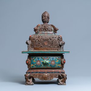 Un grand brûle-parfum en émaux cloisonnés incrusté de corail, turquoise et jade, 19/20ème — photo 3