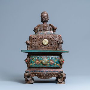 Un grand brûle-parfum en émaux cloisonnés incrusté de corail, turquoise et jade, 19/20ème — photo 4