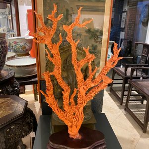 Un grand groupe figurant des oiseaux sur branches fleuries en corail rouge sculpté, Chine, 19/20ème — photo 27