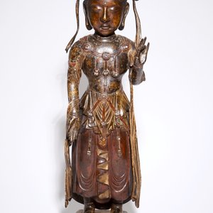 Un grand modèle de Bodhisattva en bronze laqué et doré, prob. Corée, Goryeo/Joseon, 14-16ème — photo 2