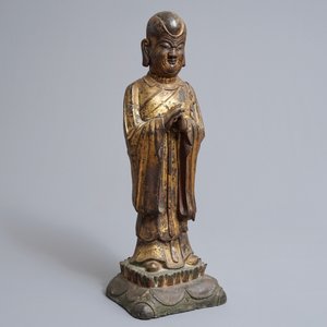 Un grand modèle de Mahakasyapa en bronze doré, Chine, Ming — photo 8