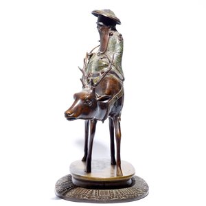 Un grand modèle de Shou Lao sur un cerf en bronze et cloisonné sur socle en bois, Chine, 19/20ème — photo 2