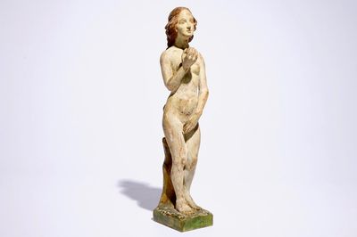 Un grand modèle d'Eve en bois sculpté polychrome, France, 17ème