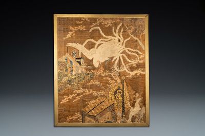 Un grand panneau en broderie de soie à décor d'un phénix, Japon, Meiji, 19ème