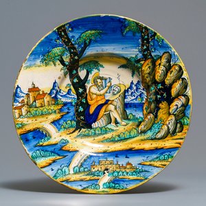 Un grand plat en majolique italienne à décor de Jérôme de Stridon, Urbino ou Venise, milieu du 16ème — photo 1
